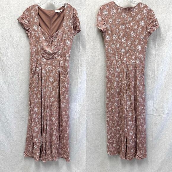 Urban Outfitters Kerriann blush pink floral print wide leg jumpsuit size Medium - Picture 2 of 16